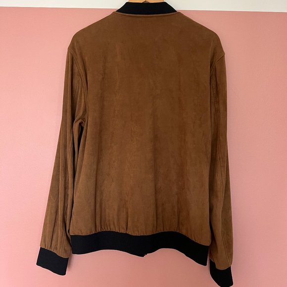 Zara Men's Bomber Jacket. Suede. Tan with Black Detailing. Large. - Picture 4 of 5